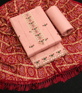 vallavi fashion Cotton Blend Embroidered Salwar Suit Material