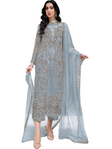 Shoponbit Organza Embroidered Salwar Suit Material
