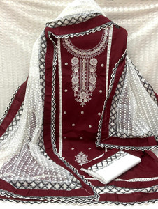 vineedarsh Cotton Blend Embroidered Salwar Suit Material