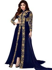 DIVINE INTERNATIONAL TRADING CO Polyester Embroidered, Embellished Gown/Anarkali Kurta & Bottom Material