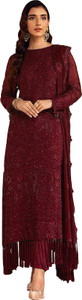 SHAFNUFAB Georgette Embroidered, Embellished Salwar Suit Material