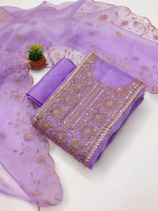 FREYLU Organza Embroidered Salwar Suit Material