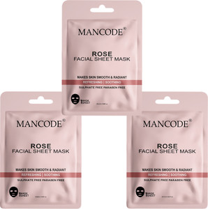 मैनकोड Rose Facial Sheet Mask for Men & Women Korean Sheet Mask Pack of 3