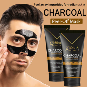 Globus Naturals Charcoal Peel Off Mask For Blackhead, Dead Skin & Tan Removal, Set of 2