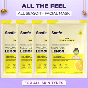 Sanfe Lemon Face Sheet Mask 25gm Pack of 4 | For radiant & glowing skin