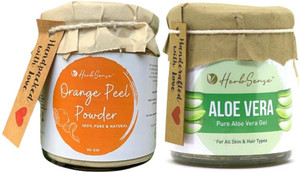 HerbSense Aloe Vera Gel & Orange Peel Powder Combo For Skin & Hair, Healthy & Glowing Skin