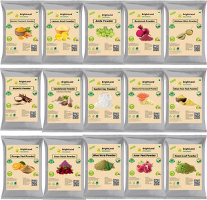 Brightland Combo of Skin care Kasturi turmeric Powder50g, Sandalwood powder50g, Mulethi powder50g, orange powder 50g, Lemon peel powder50g ,Multani mitti Powder 50g, white kaolin clay Powder 50g, Neem Powder 50g, Masoor Dal powder50g, Alovera Powder50g, Anar Powder 50g, Ubtn Powder 50g, Rose petel Powder 50g, Amla Powder 50g,