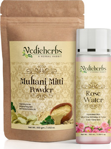 वैदिकहर्ब्स Multani Mitti Powder with Rose Water Face Pack for Skin Whitening