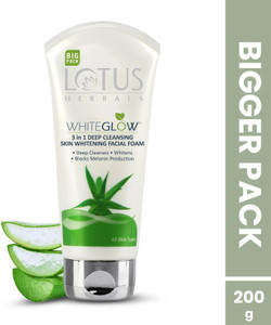 लोटस हर्बल्स वाइटग्लो 3 इन 1 डीप क्लीनिंग स्किन व्हाइटनिंग फेशियल फोम, विथ मिल्क एंज़ाइम्स फेस वॉश