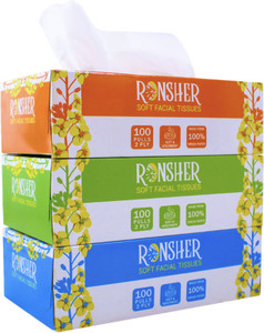 RONSHER 2-ply Soft Facial tissue paper| 100 pulls |Pack of 3