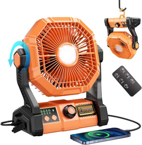 Tuarso 10000 Mah Rechargeable Portable Fan for Home with LED Emergency Light with 12 Months Warranty Remote Controlled, Ultra High Speed, Energy Saving, Silent Operation Table Fan