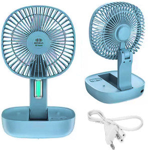 RENMAX Mini Table Fan AC/DC Rechargeable 7636 with LED Emergency Light with 1 Year Warranty 130 mm Table Fan