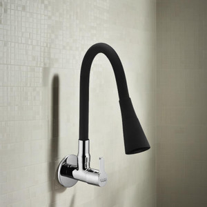 Spazio Silicon Swivel Spout & Dual Flow Pattern For Hot OR Cold Water With Wall Flange SmartBuy Fusion Sink Cock - Flxo Play With 360 Degree Flexible Black Pillar Tap Faucet