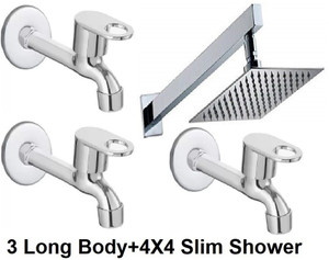 fastgear by Fastgear 6X6 Slim Shower with Stainless Steel 3 Long Body Tap for Bathroom(Chrome Finish) Trendy Design water Saving Aerator Suitable for Washbasin Bathroom &Kitchen Bib Tap Faucet