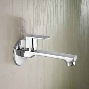 स्पाजिओ Kubix Prime Brass Long Body/Long Nose Bib Cock Tap (Pack Of 1) For Bathroom /Kitchen/Sink With Quarter Turn Disc & Wall Flange, Chrome Finish बिब टैप नल