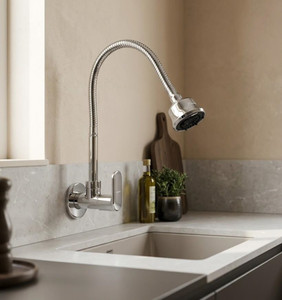कमल Sink Spray Opal - Wall Mounted | SS 304 Flexible Spout 360 degree Dual Flow Brass Sink Cock kitchen tap Faucet बिब टैप नल