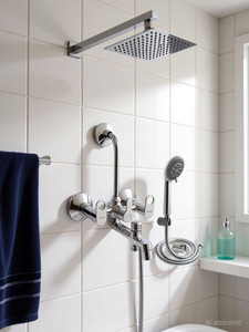 Ramya ORNAMIX 3in1 Wall Mixer 8x8 Shower 15inch Arm 5 Gear Hand Shower Full Set For Bathroom Tap Wall Mixer Faucet
