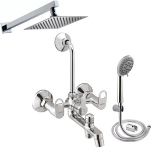Ramya ORNAMIX 3in1 Wall Mixer 8x8 Shower 15inch Arm 5 Gear Hand Shower Full Set For Bathroom Tap Mixer Faucet