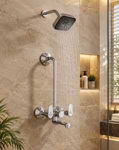 Prestige Prime Full Brass Wall Mixer With L Bend With 4inch Garnet shower with 9inch arm Wall Mixer Faucet