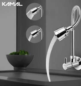 KAMAL Sink Spray Dixy - Wall Mounted | Heavy Brass Body & Knob | SS304 Rust Resistant Flexible Spout | Dual Flow Sink Tap Faucet