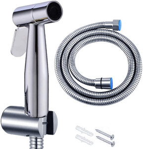 क्यूरिक ABS Health Faucet with SS-304 Grade 1 Mtr Flexible Hose Pipe Tube & Wall Hook Toilet Bidet Sprayer Set, Jet Spray for Toilet, Faucet for Toilet (Chrome) स्वास्थ्य  नल