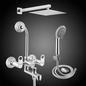 Prestige With C-2 (5 Gear) Adjustable Hand shower with 1.5mtr ss tube and wall hook (Prime Brass 3 in 1 Wall mixer and 6inch stainless steel shower) Mixer Faucet