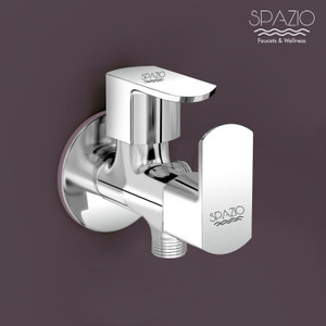 Spazio SmartBuy Brass Kubix Prime Collection Two Way Angle Valve Wall Mount (Pack of 1) Chrome Plated Silver Two Way Angle Valve/ Angle Cock Faucet