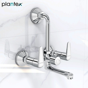 Plantex Brass 2 in 1 Wall Mixer L-Bend Provision for Overhead Shower with Brass Wall Flange & Teflon Tape/Mixer tap for bathroom (DOL-2320, Chrome) Wall Mixer Faucet