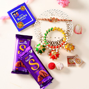 PRIDE STORE 2 Dairy Milk Silk Chocolate, Bhaiya Bhabhi Rakhi,Tilak Pack, Greeting Card-4508 Assorted Gift Box