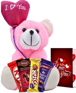 Midiron Valentine's Day Gifts|I Love You Teddy| Chocolate Bar, Greeting Card for Love Silk Gift Box