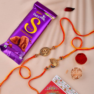 PRIDE STORE Cadbury Silk Chocolate With Rakhi 1 Roli Chawal Greeting Card Assorted Gift Box