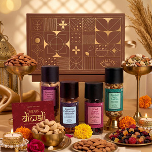 Healthy Treat Delight Diwali Gift Hamper, Roasted Dry fruit with Diya and Diwali Card Assorted Gift Box