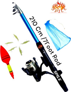 SPILE 7ft (210cm) Telescopic Fishing Rod Combo with Reel, Lures, Net & Float – Full Starter Kit Blue Fishing Rod