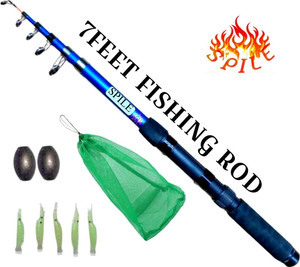 SPILE 7FT fiber fishing Rod with net sisa SG ROD 210 Blue Fishing Rod
