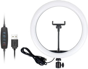 BROLAVIYA LED 10 Ring Light, 3 Level Brightness Dimmable with 360 Knob,Mobile Bracket Ring Flash