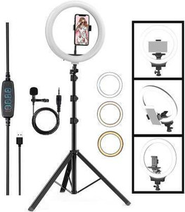 ZOPHORUS Selfie LED Ring Light, Phn Holder, 7Ft Long Stand,360'5m long collar mic-kit Ring Flash