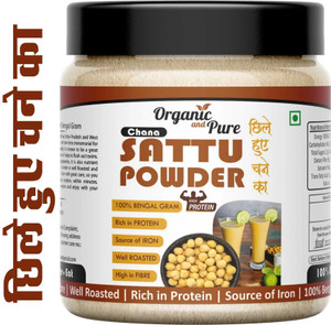 Organic and Pure Sattu Chana Sattu Powder Sattoo Flour Roasted Channa Weight Protein Muscle (Jar)