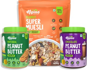 ALPINO Natural Peanut Butter 1kg/Muesli Nut Delight 400gm/Chocolate Peanut Butter 1kg Combo