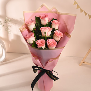 Floweraura Fresh Live Flower Bouquet of 8 Pink Roses Flowers Rose Bouquets