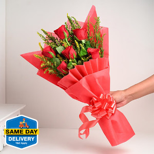 Floweraura Fresh Love Special Bunch of Fresh Live 6 Red Roses Flower Bouquet Roses Bouquets