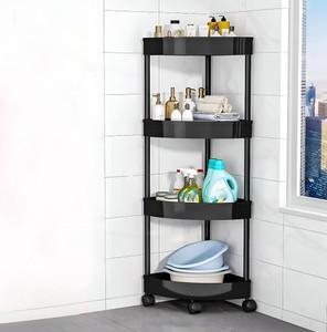 HOMANTA Multi-Purpose Cornar Storage Organizer 4-Tier Rack with Wheel Bathroom & Office Plastic Kitchen Trolley