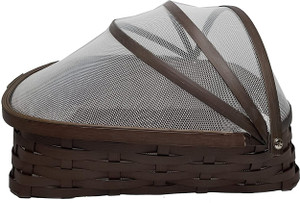 Saffrondecors PVC Fruit Mesh Basket with Net Cover|DustProof(Small-Brown)29X20X26CM Plastic Fruit & Vegetable Basket