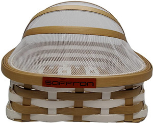 Saffrondecors PVC Fruit Mesh Basket with Net Cover|Prevents Dust(Small-Beige-White)-29X20X26CM Plastic Fruit & Vegetable Basket