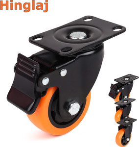 hinglaj HC 2" 50MM Orange Soft Rubber Swivel Caster Wheel (2 with Brakes & 2 Without) Braked Furniture Caster