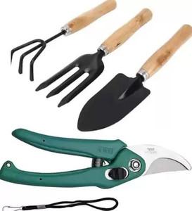 AGT Tool Set Big Trowel, Hand Fork, Hand Rake & Pruner/Cutter for Gardening Garden Tool Kit