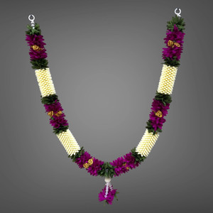Isha ISHA Handmade Garland Mala for God Photo Frame Decoration White and Radish Soft Fabric Garland