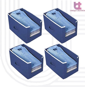 कटबाज़ Shirts and Clothing Organizer / Shirt Cover Storage Box Foldable Wardrobe Organizer/Shirt Stacker/Garment Cover { Pack Of 4, Blue }