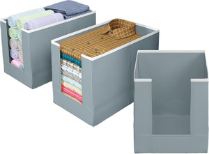 CEREVEL Pack of 3 Non Woven Large Capacity Shirt Stacker Cloth Storage Foldable & Stackable Cupboard Wardrobe/Closet Organizer with Handle For T-shirts, Shirts and Clothes