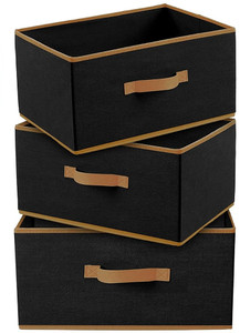 Wonstiar Multipurpose Fabric Storage Box/Basket Organizer with Handle | Heavy Non-Woven Shelf & Wardrobe Storage for Clothes, Kids Toys, Towels & Books Drawer Organizer Box (40×29×23) cm, (Pack of 3)