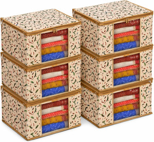 HOTCORNER Cloth storage box Pack of 6 Storage organizer Saree cover Storage bag Cloth bag Organizer box Saree Cloth organiser for wardrobe Packing bags Travel organizer Space saver bag
